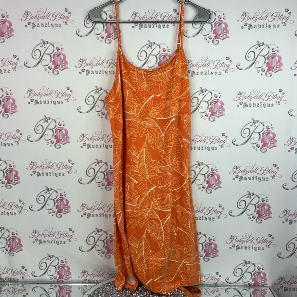 Cleo dress leafs leaves tropical tank style dress Orange Leaf Print Dress